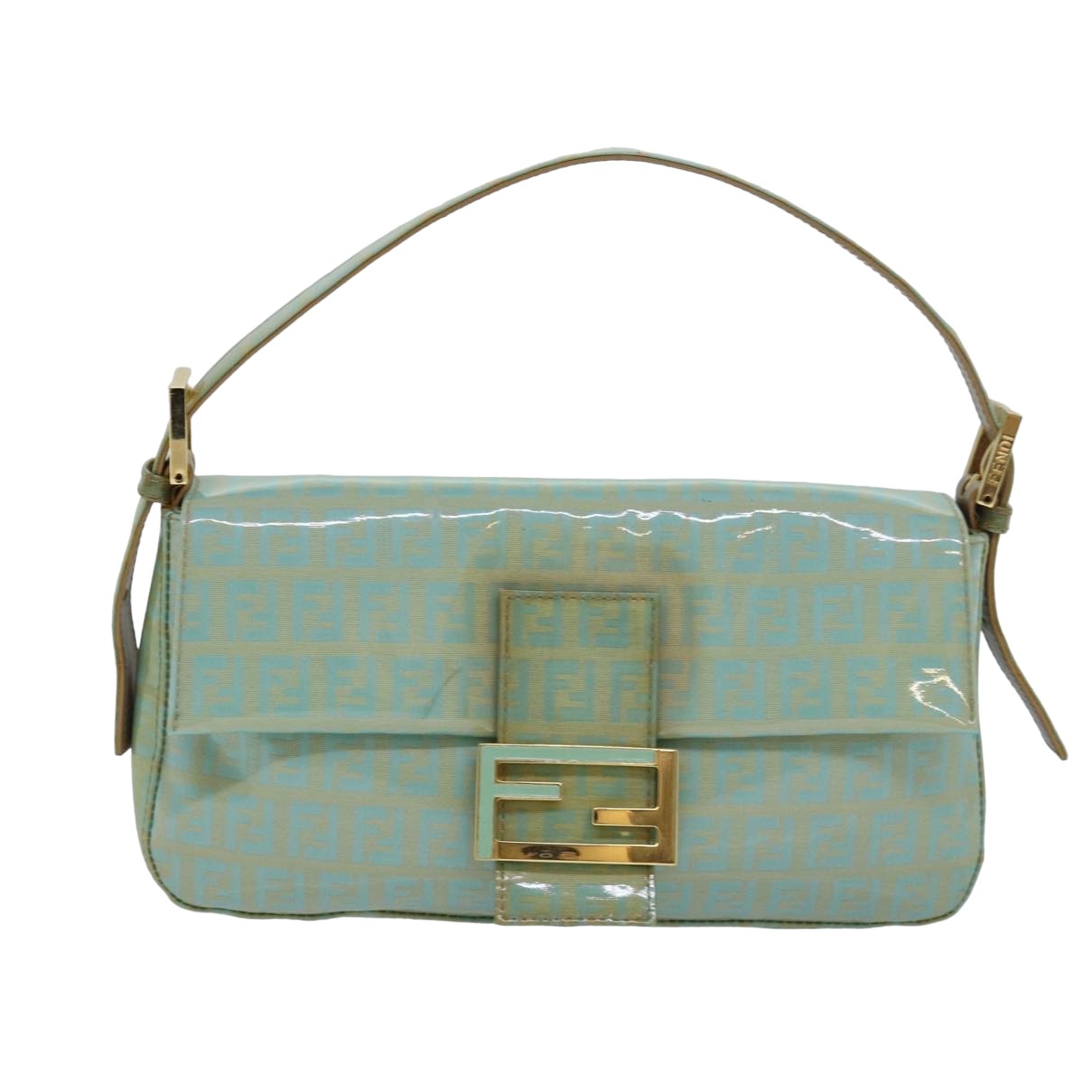 FENDI Zucchino Canvas Mamma Baguette Hand Bag Light Blue 78229