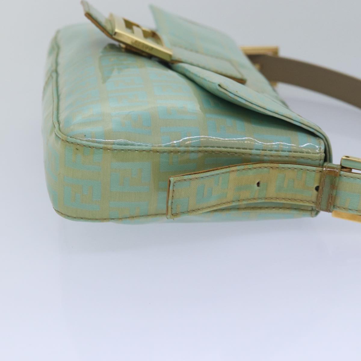 FENDI Zucchino Canvas Mamma Baguette Hand Bag Light Blue 78229