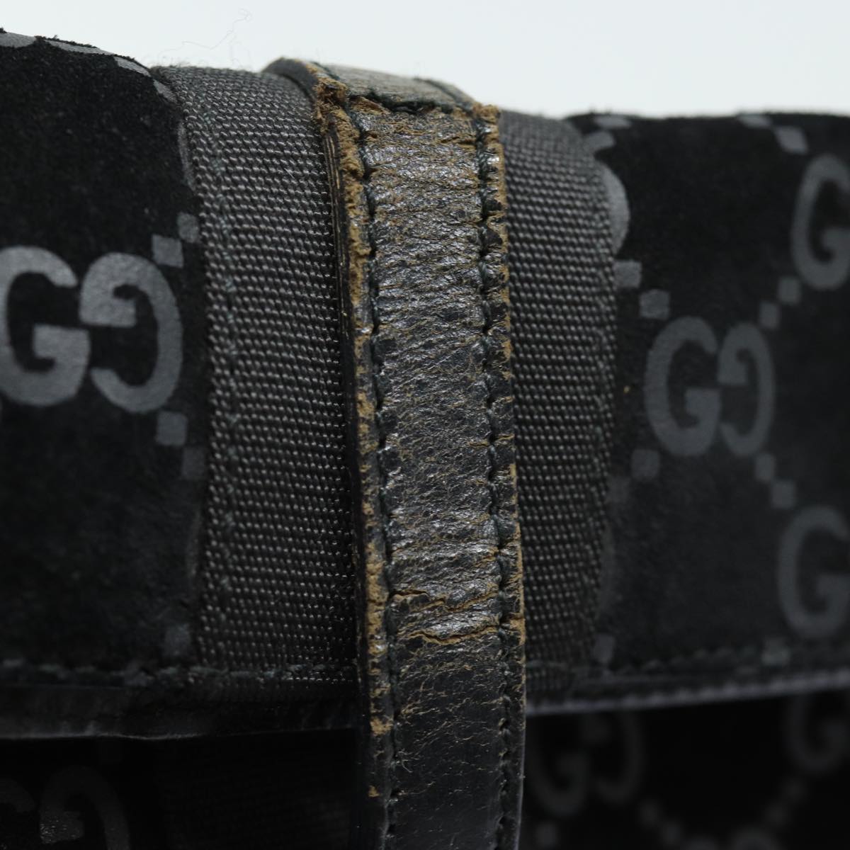 GUCCI GG Canvas Jackie Shoulder Bag Suede Black 001 3355 78237