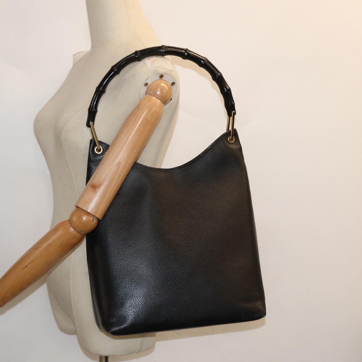 GUCCI Bamboo Shoulder Bag Leather Black 001 3006 78246