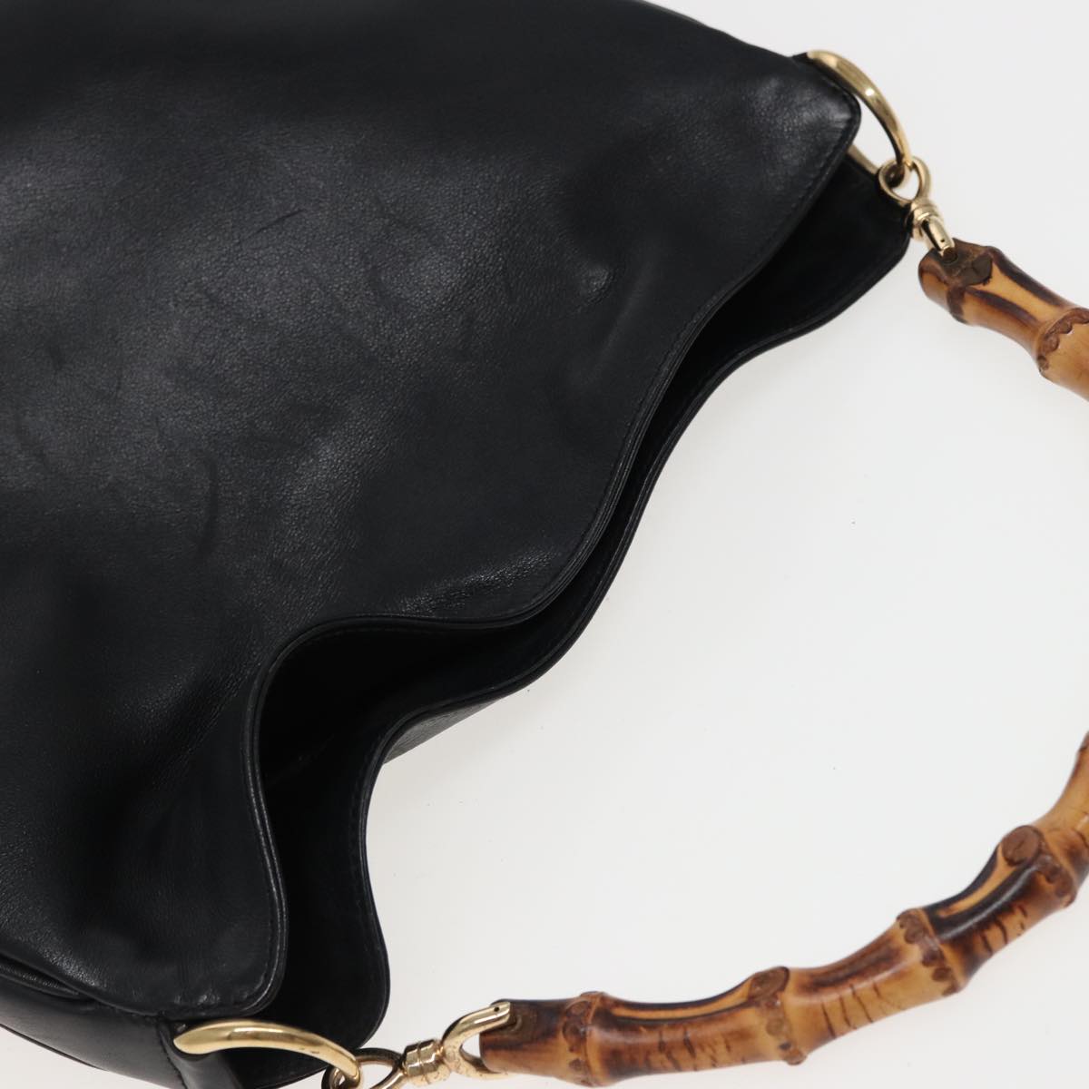 GUCCI Bamboo Shoulder Bag Leather Black 001 1638 78248