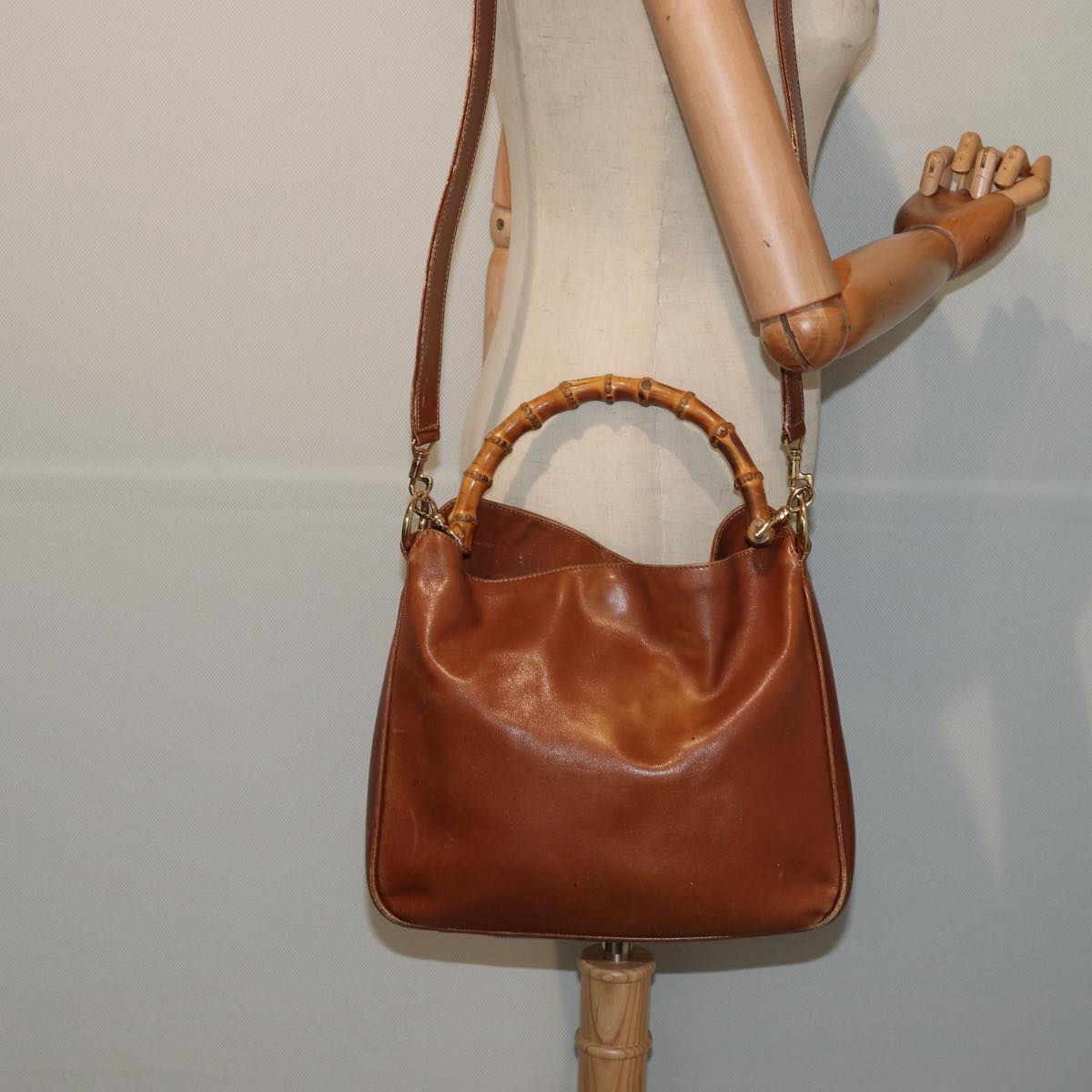 GUCCI Bamboo Shoulder Bag Leather 2way Brown 001 1638 78250