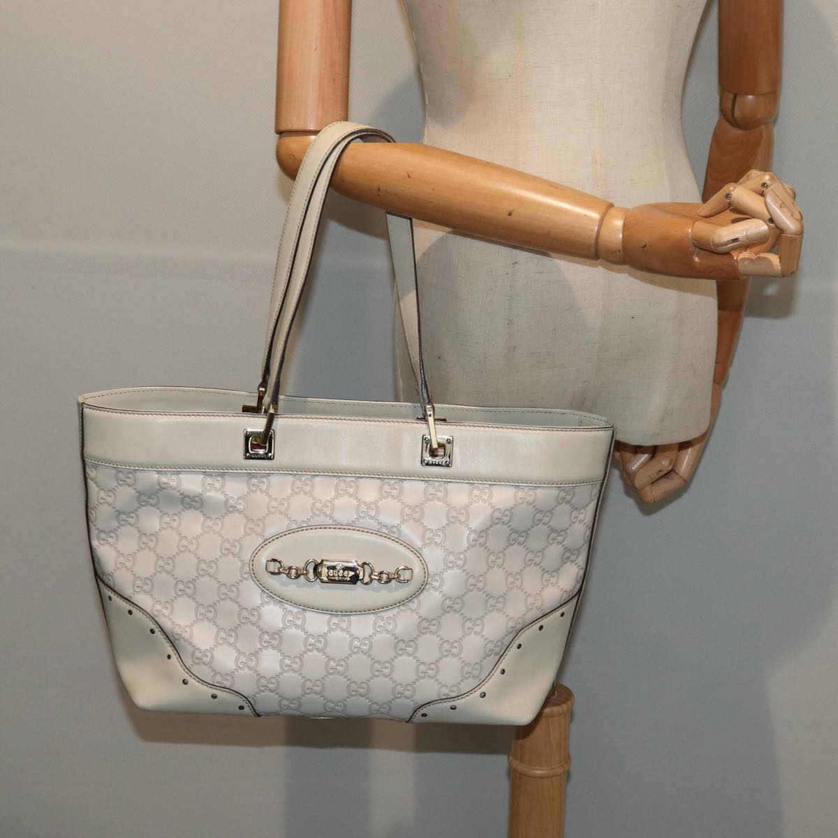 GUCCI GG Canvas Guccissima Tote Bag White 145993 78358