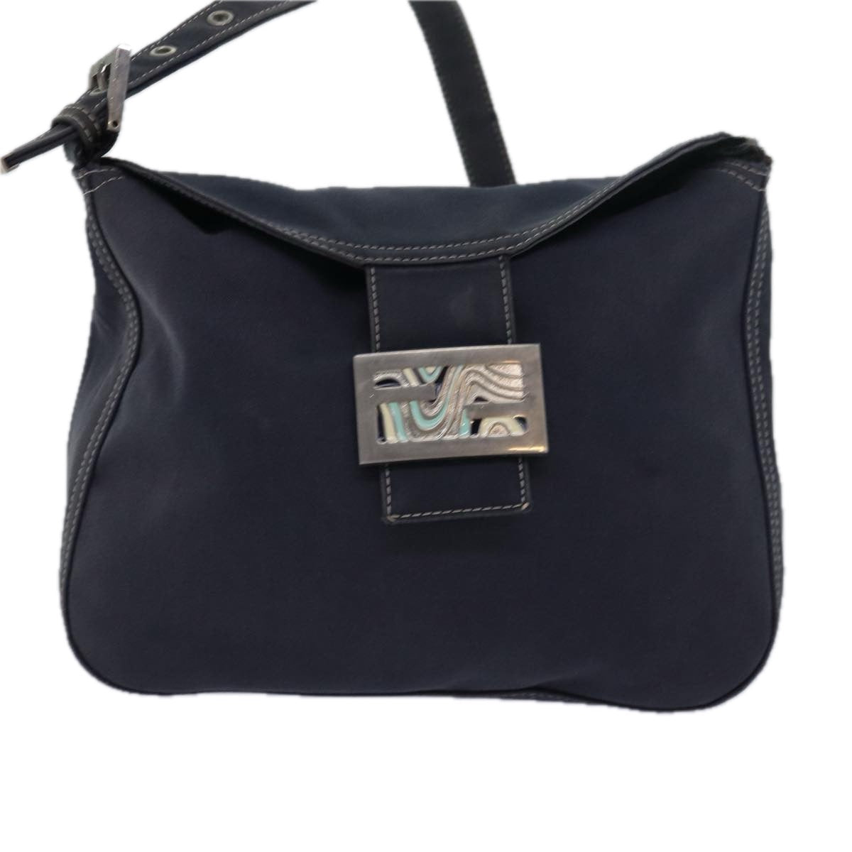 FENDI Mamma Baguette Shoulder Bag Canvas Gray 78396