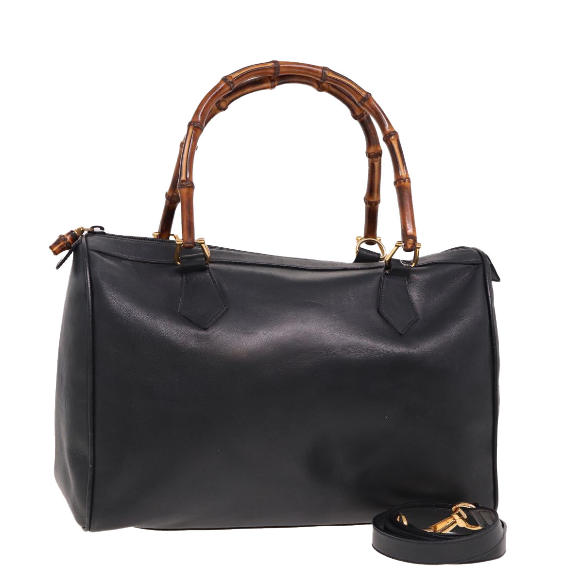GUCCI Bamboo Mini Boston Bag Leather 2way Navy 78428