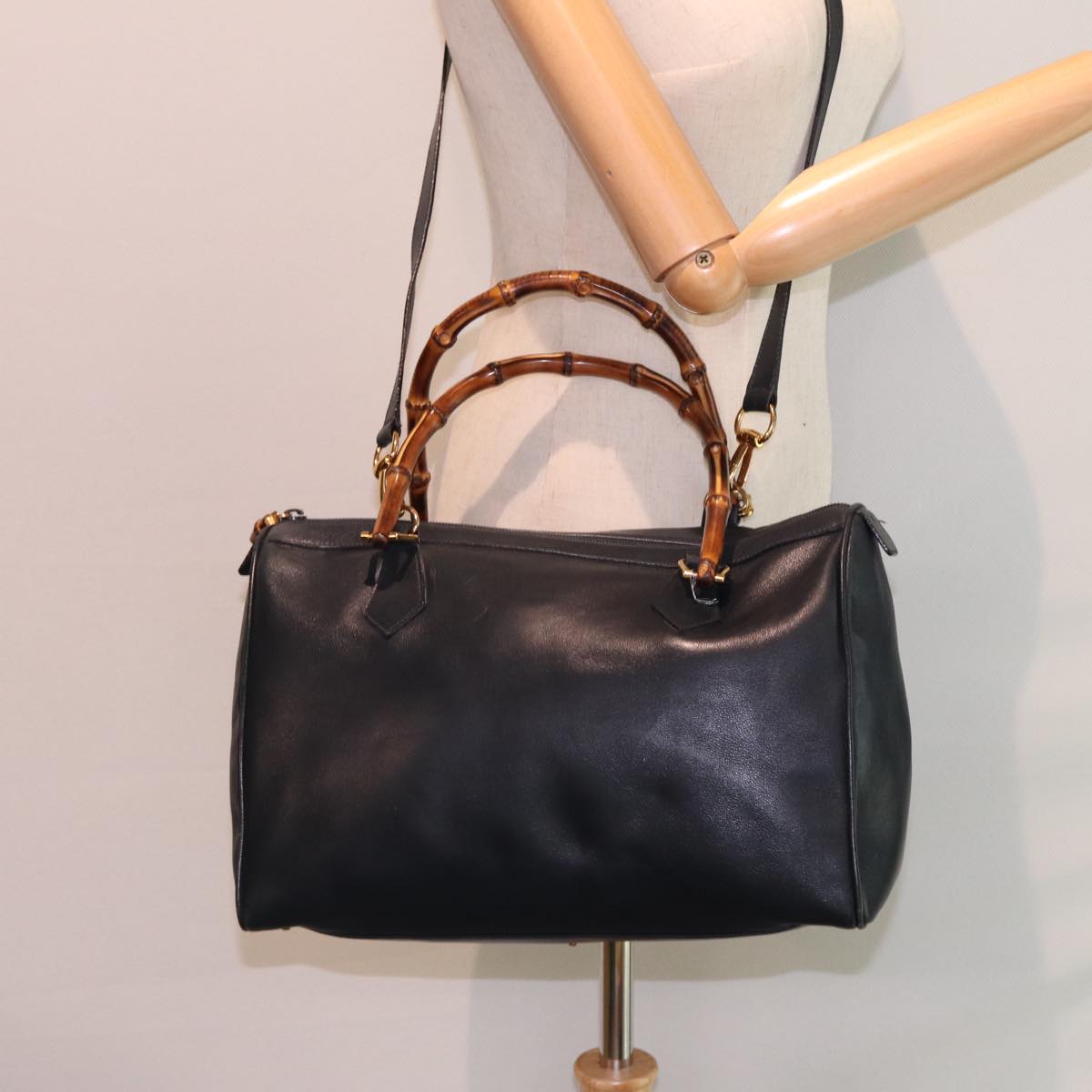 GUCCI Bamboo Mini Boston Bag Leather 2way Navy 78428