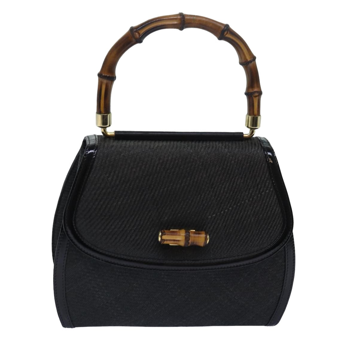 GUCCI Bamboo Hand Bag Straw Gray Black 000 46 0266 78429
