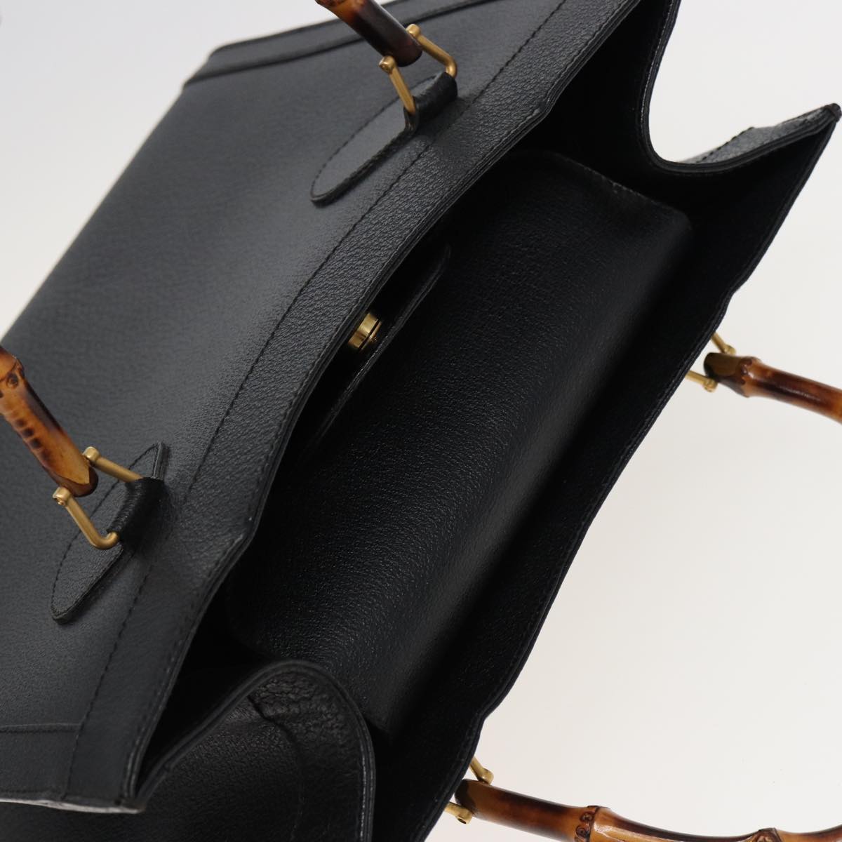 GUCCI Bamboo Hand Bag Leather Black 78439