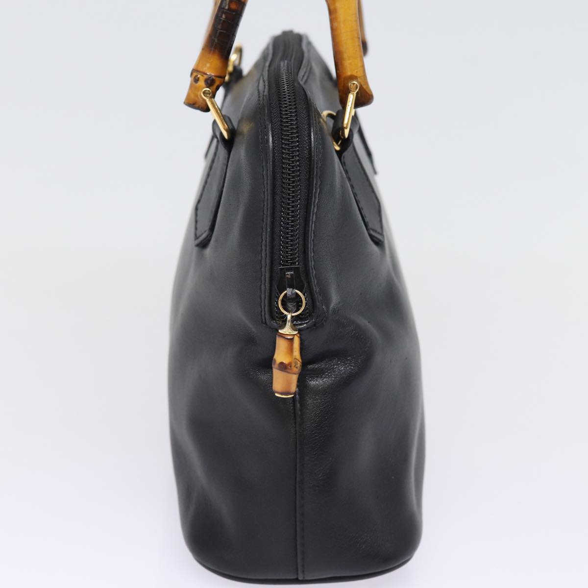 GUCCI Bamboo Hand Bag Leather Black 78440