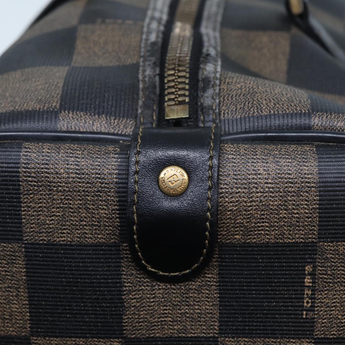 FENDI Pecan Canvas Boston Bag PVC Leather Brown Black 78537