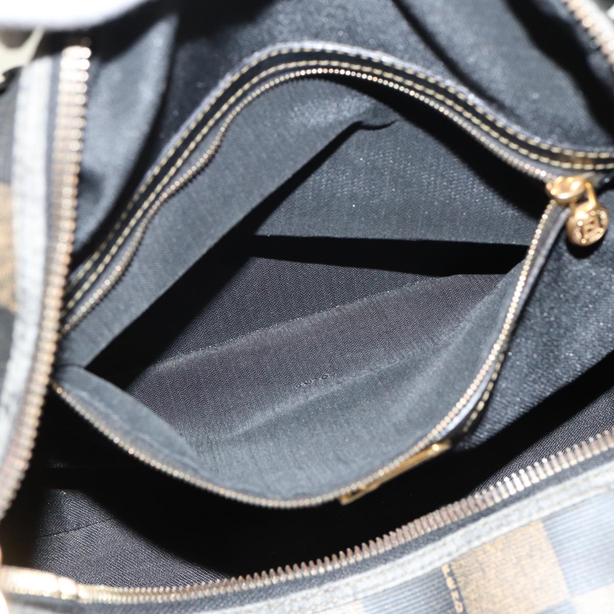 FENDI Pecan Canvas Boston Bag PVC Leather Brown Black 78537