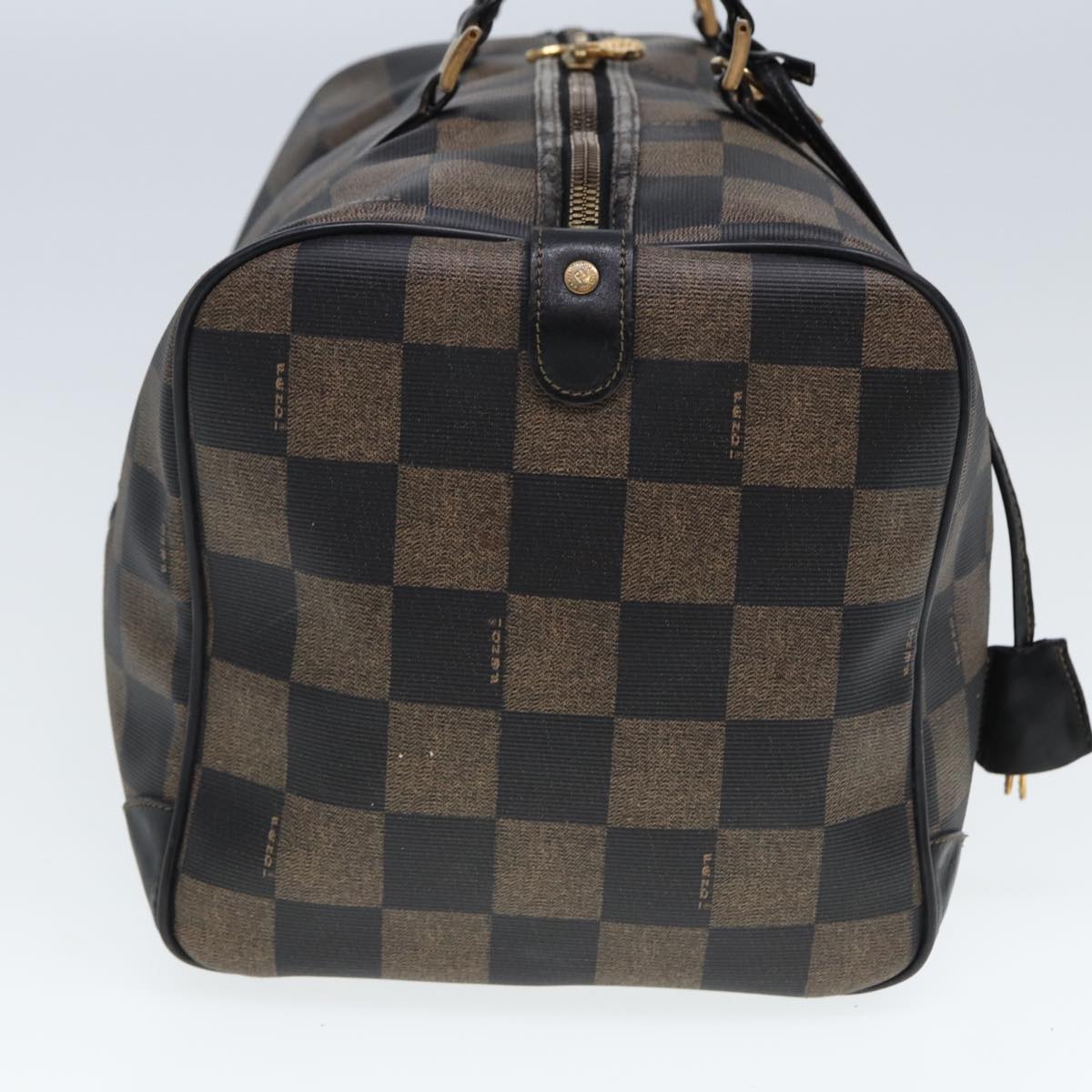 FENDI Pecan Canvas Boston Bag PVC Leather Brown Black 78537
