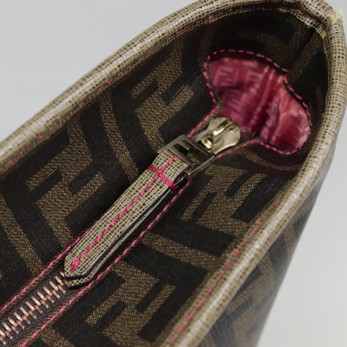 FENDI Zucca Canvas Tote Bag Brown Black gold 78563