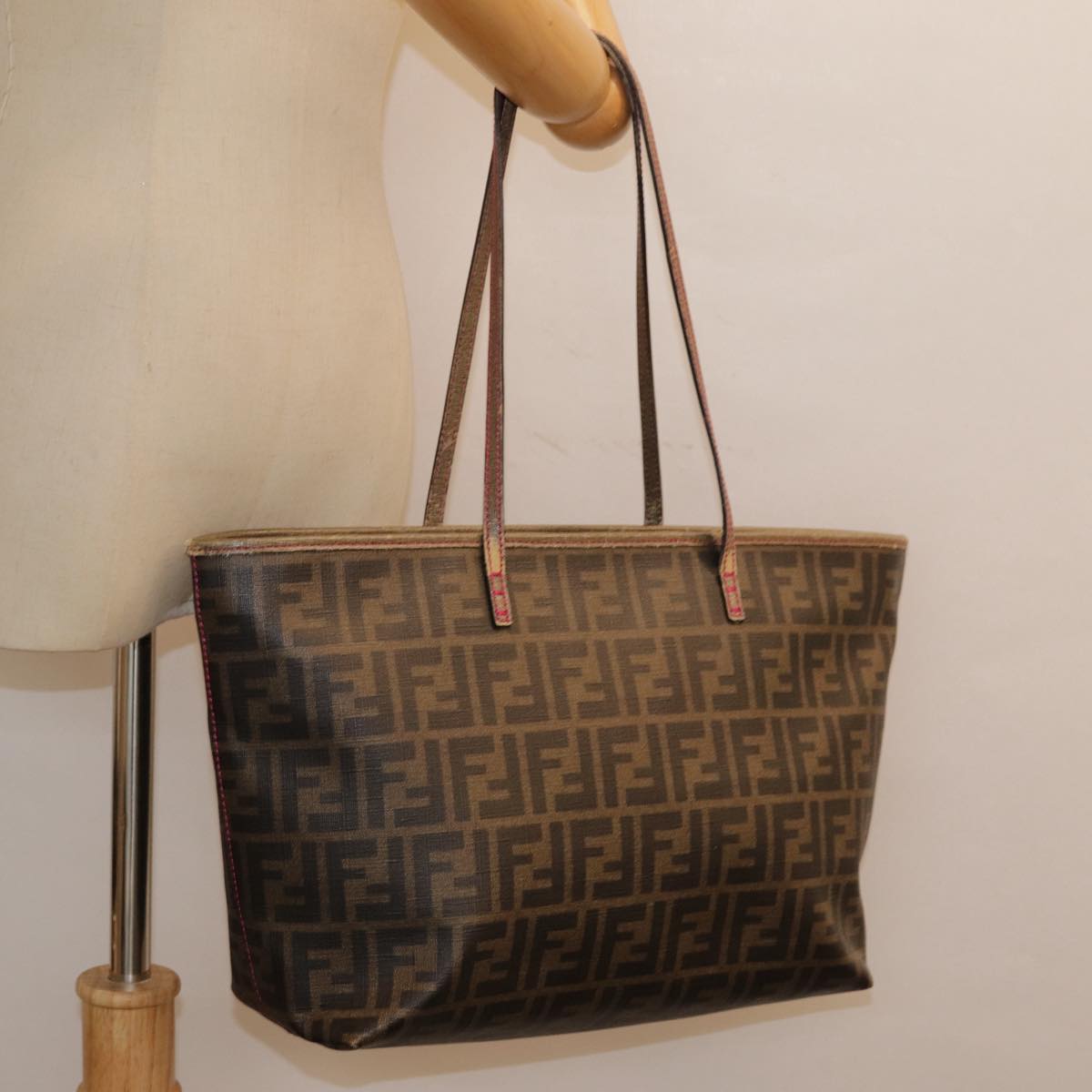 FENDI Zucca Canvas Tote Bag Brown Black gold 78563