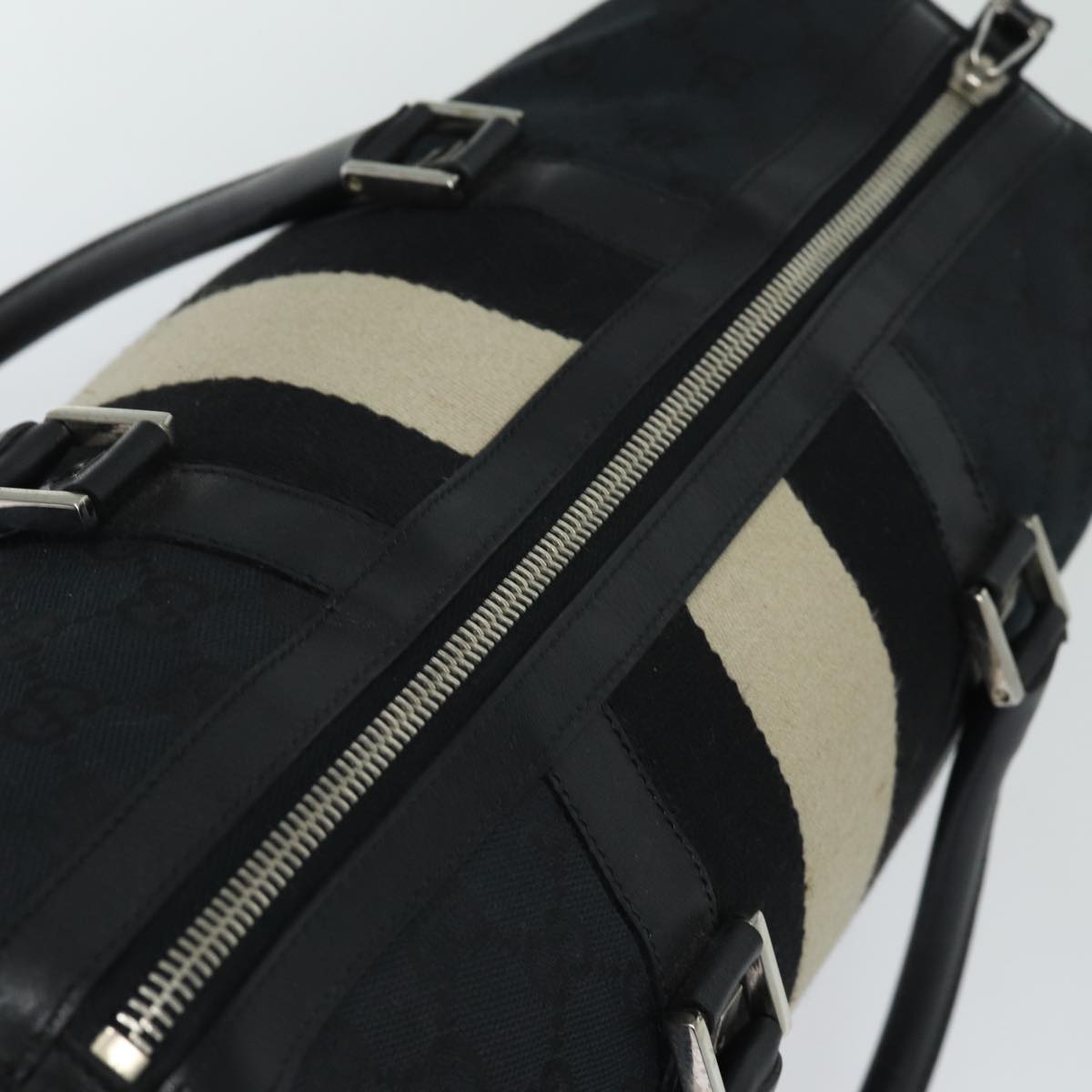 GUCCI GG Canvas Sherry Line Boston Bag Black White 000 0846 78778