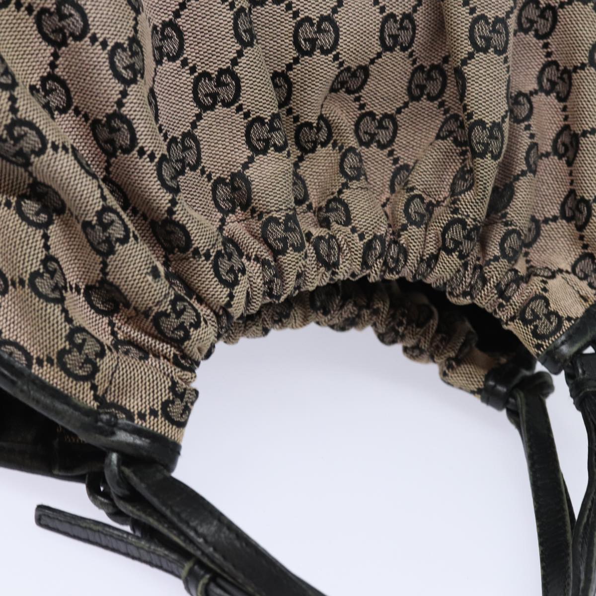 GUCCI GG Canvas Hand Bag Beige Black 76554 78779
