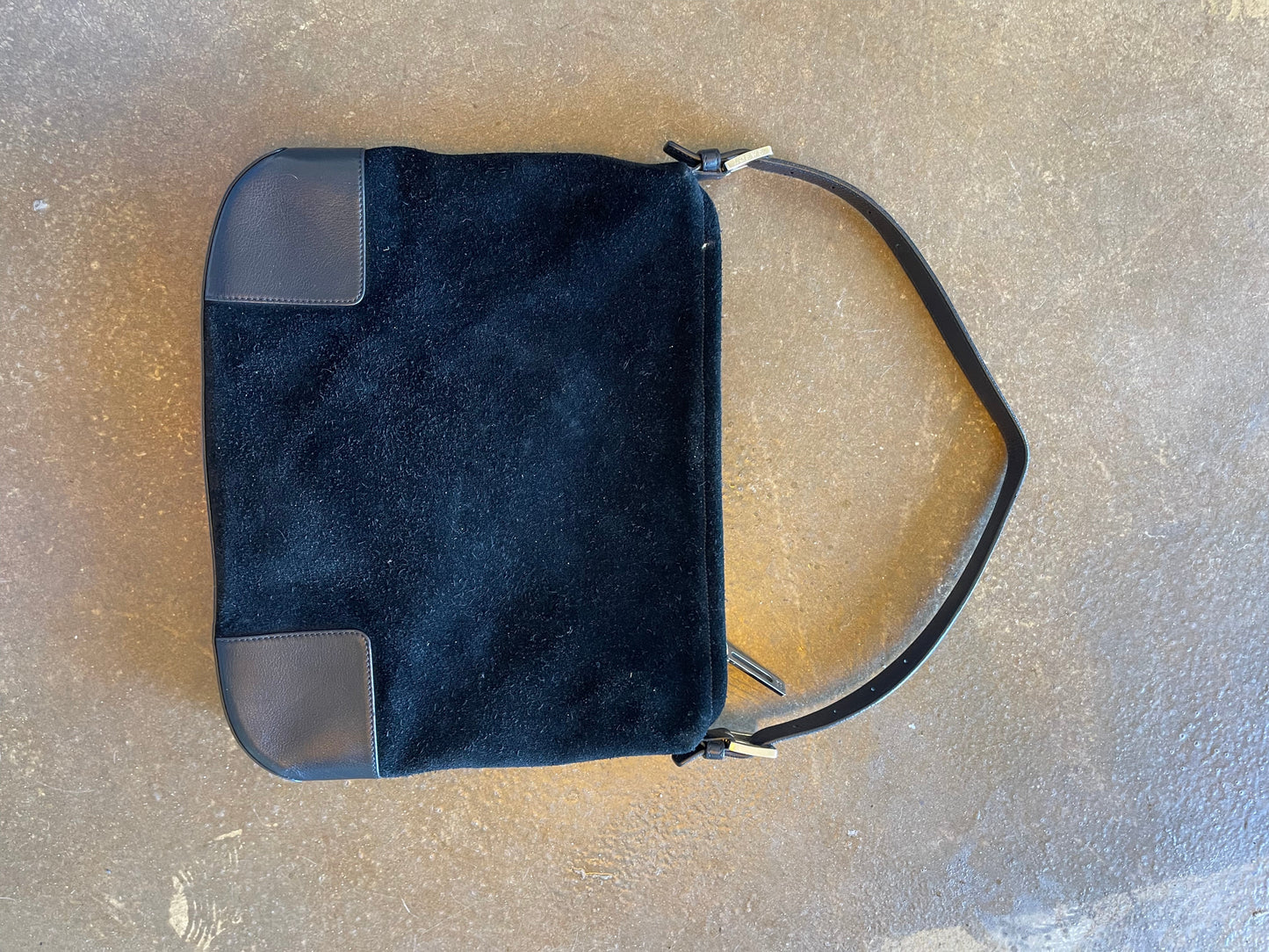 Loewe Black Suede Logo Shoulder Bag