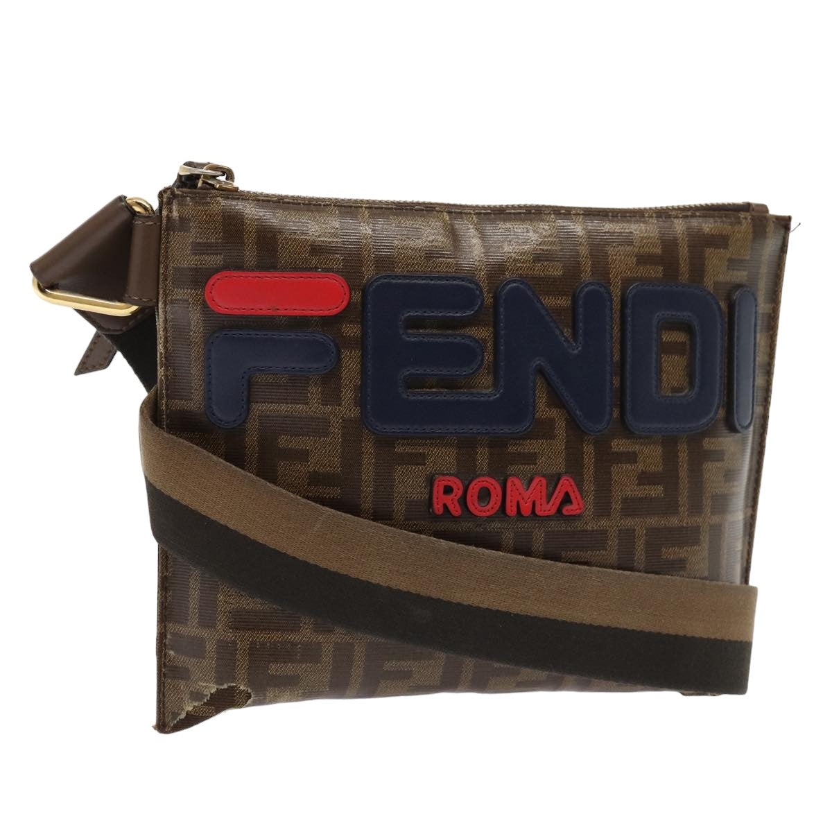 FENDI Zucca Canvas FILA Collaboration Shoulder Bag Brown Black 79110