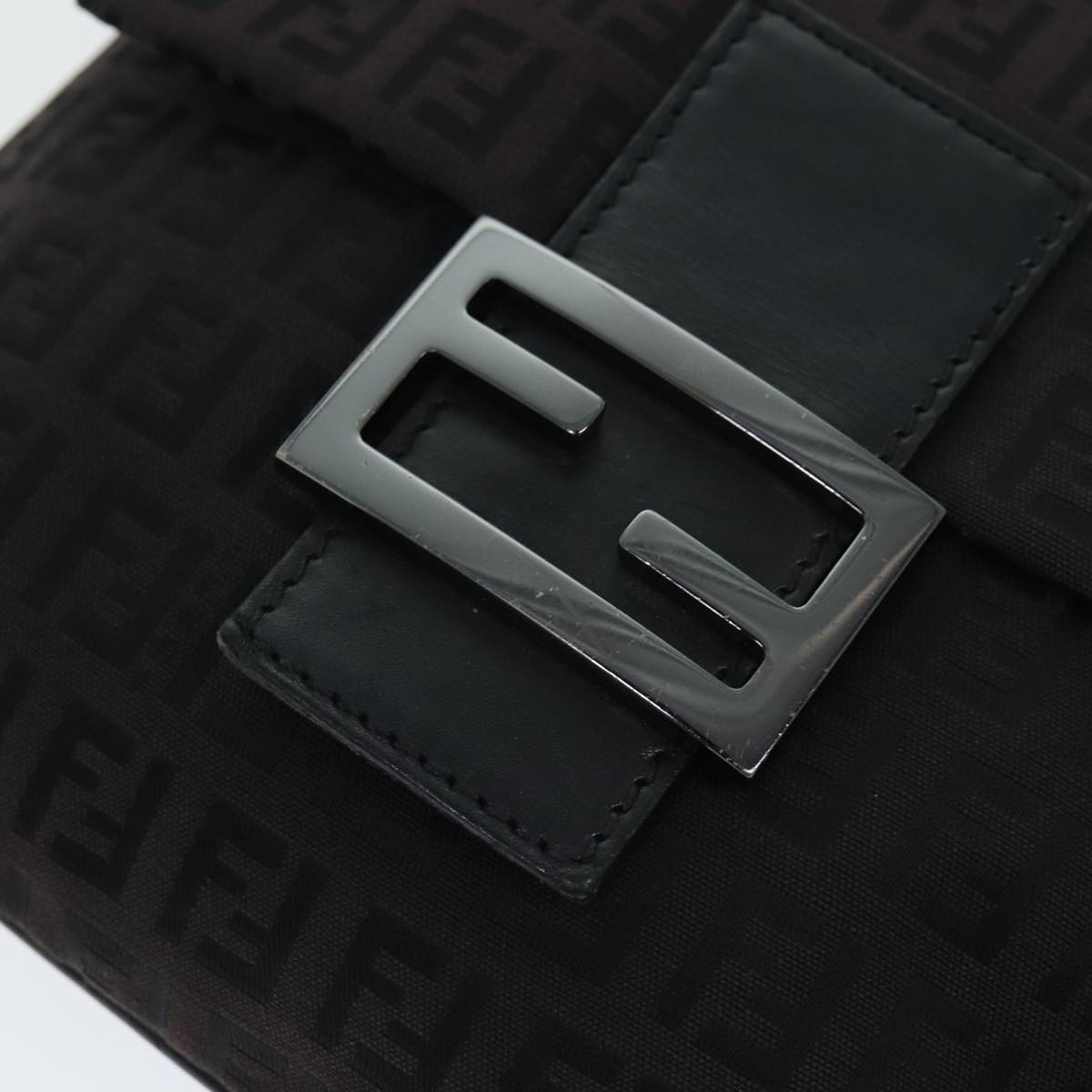 FENDI Zucchino Canvas Shoulder Bag Black 79112