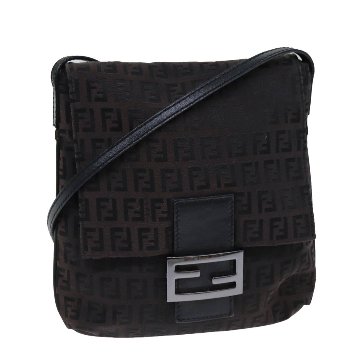 FENDI Zucchino Canvas Shoulder Bag Black 79112