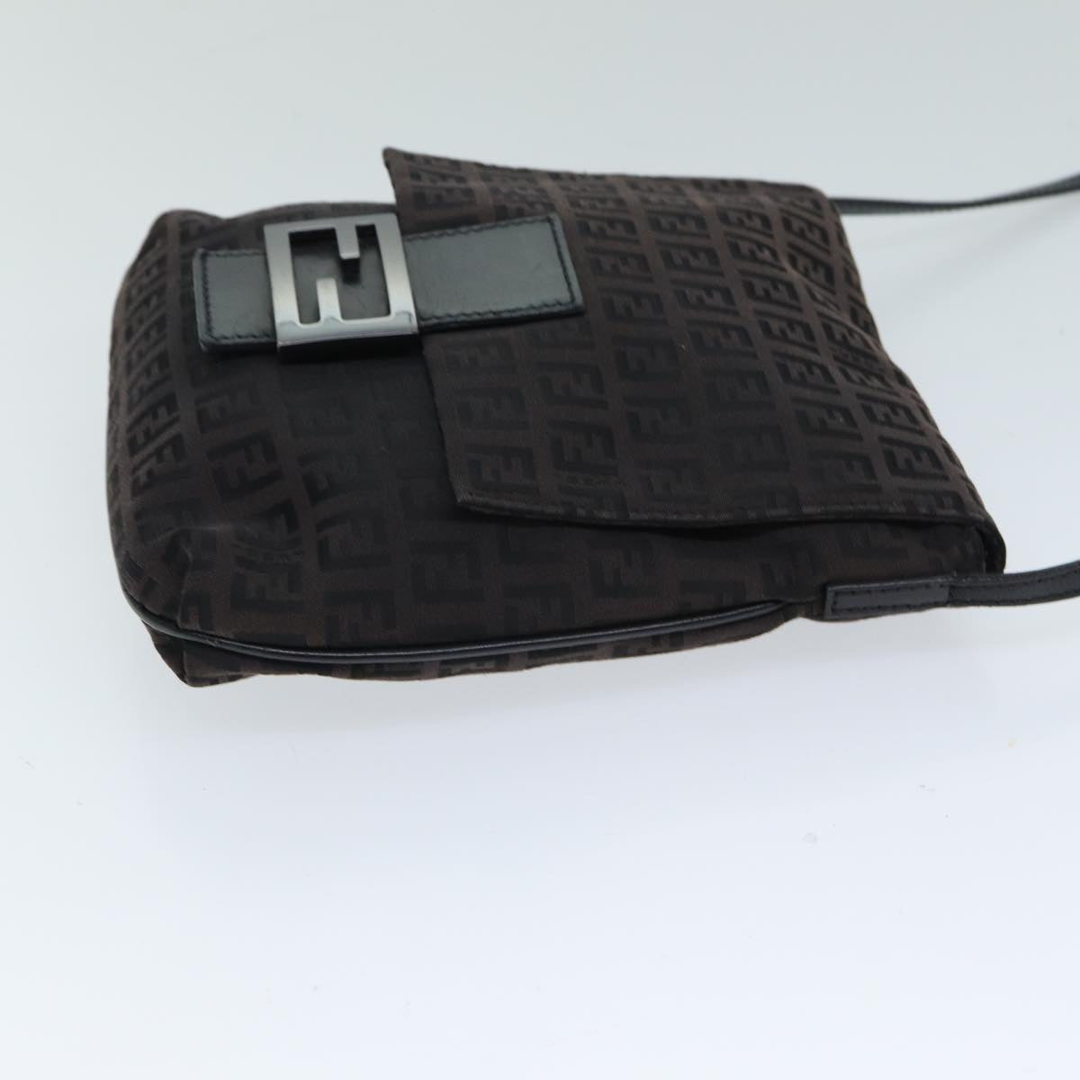 FENDI Zucchino Canvas Shoulder Bag Black 79112