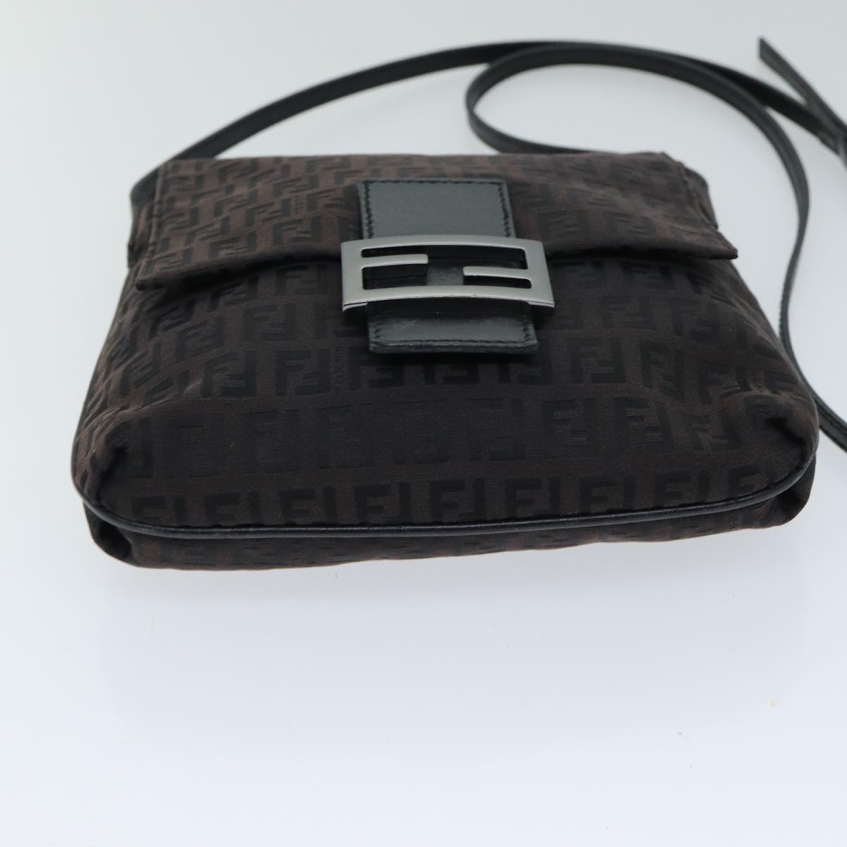 FENDI Zucchino Canvas Shoulder Bag Black 79112