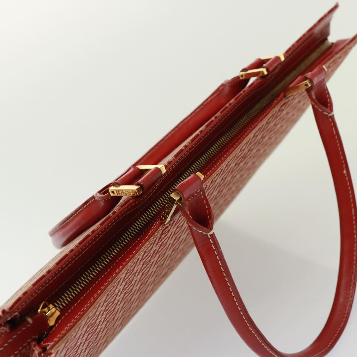FENDI Zucchino Canvas Hand Bag Red 79113