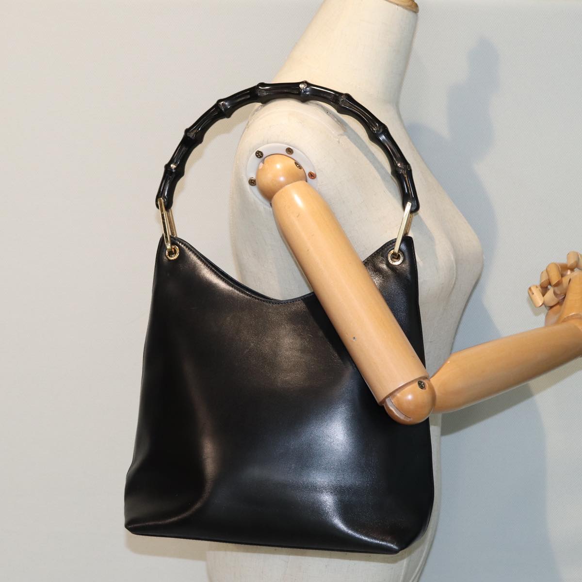 GUCCI Bamboo Shoulder Bag Leather Black 001 3007 3754 79162