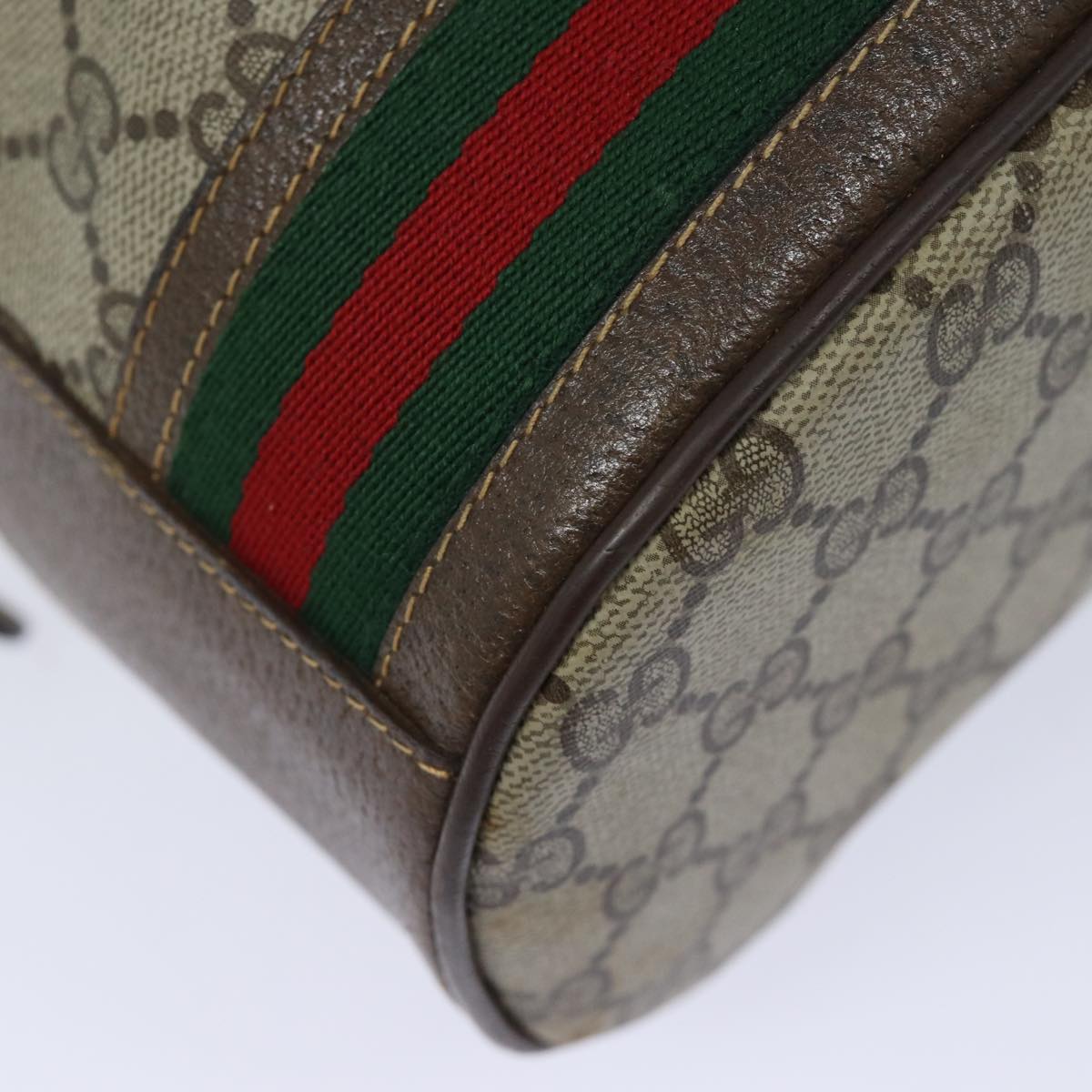GUCCI GG Supreme web sherry Shoulder Bag PVC Leather Beige 79181