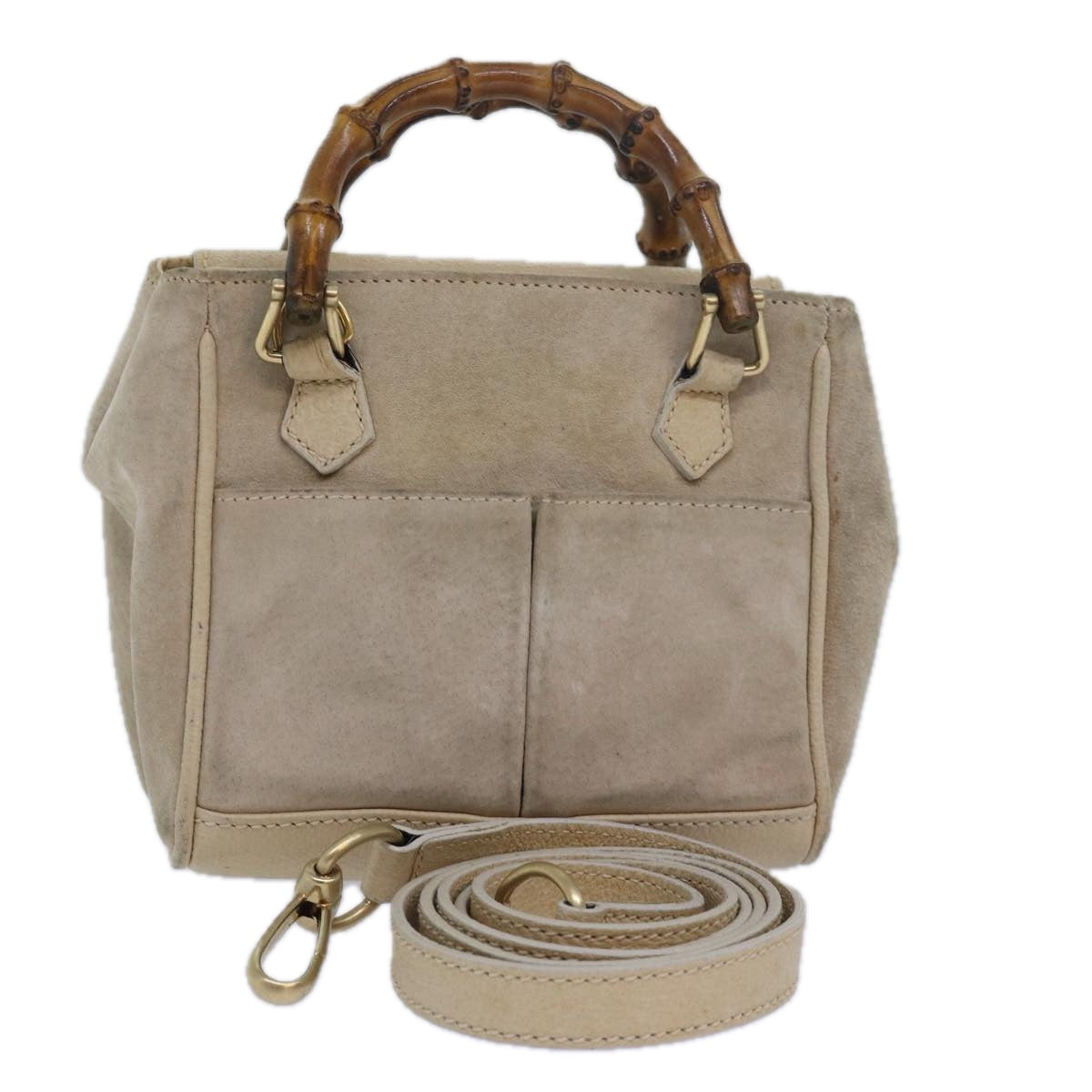 GUCCI Bamboo Hand Bag Suede 2way Beige 79215