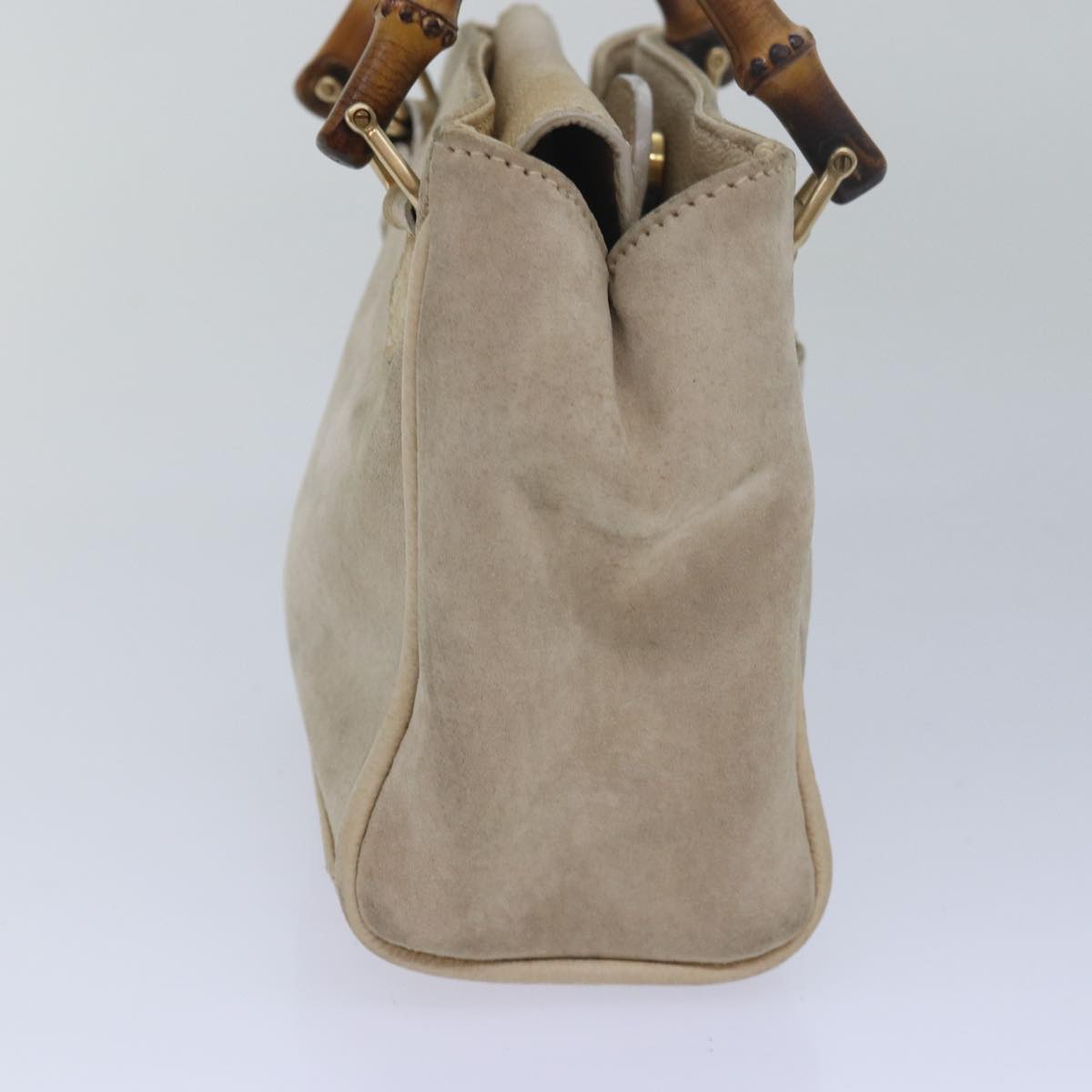 GUCCI Bamboo Hand Bag Suede 2way Beige 79215