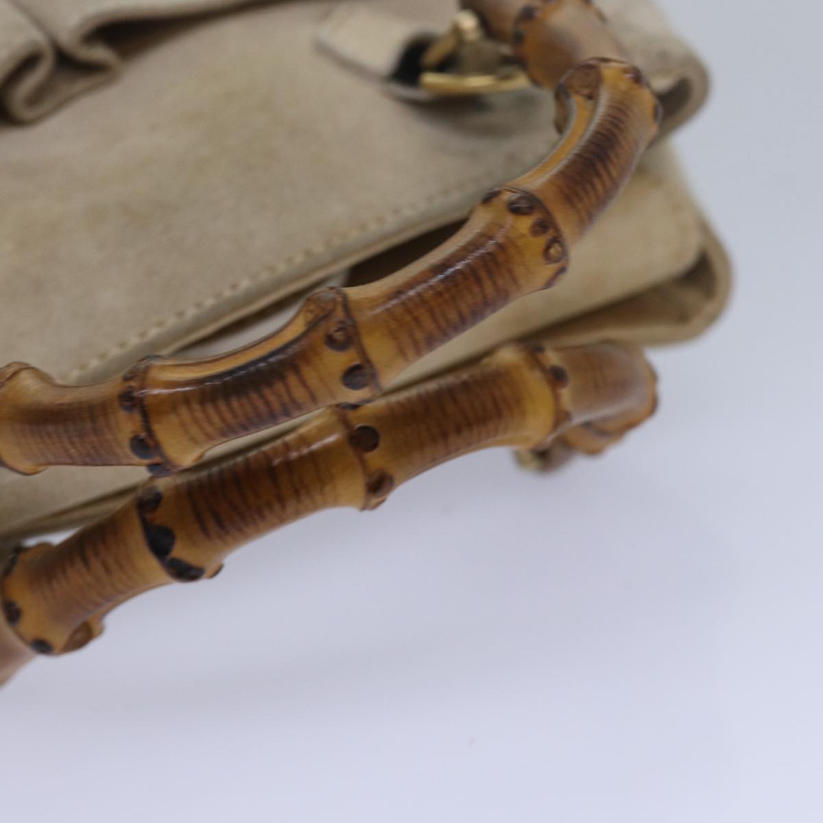 GUCCI Bamboo Hand Bag Suede 2way Beige 79215
