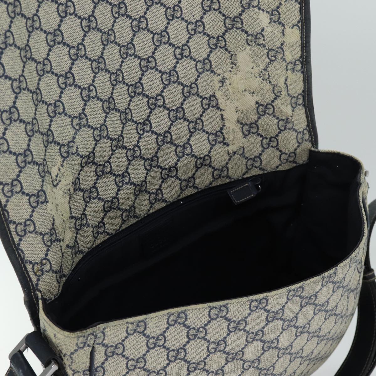 GUCCI GG Supreme Sherry Line Shoulder Bag PVC Leather Beige Navy 79288