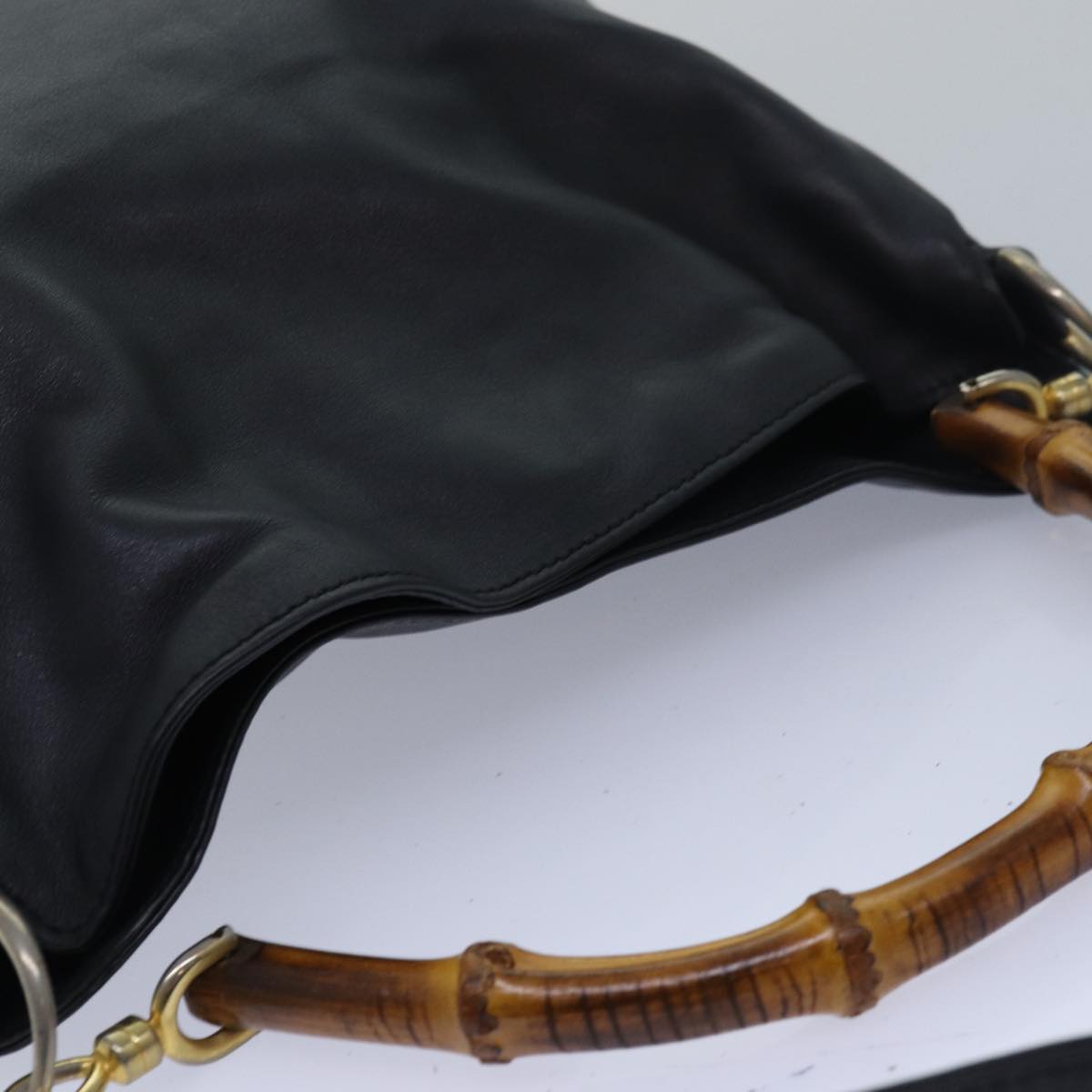 GUCCI Bamboo Hand Bag Leather 2way Black 000 1448 1638 79317