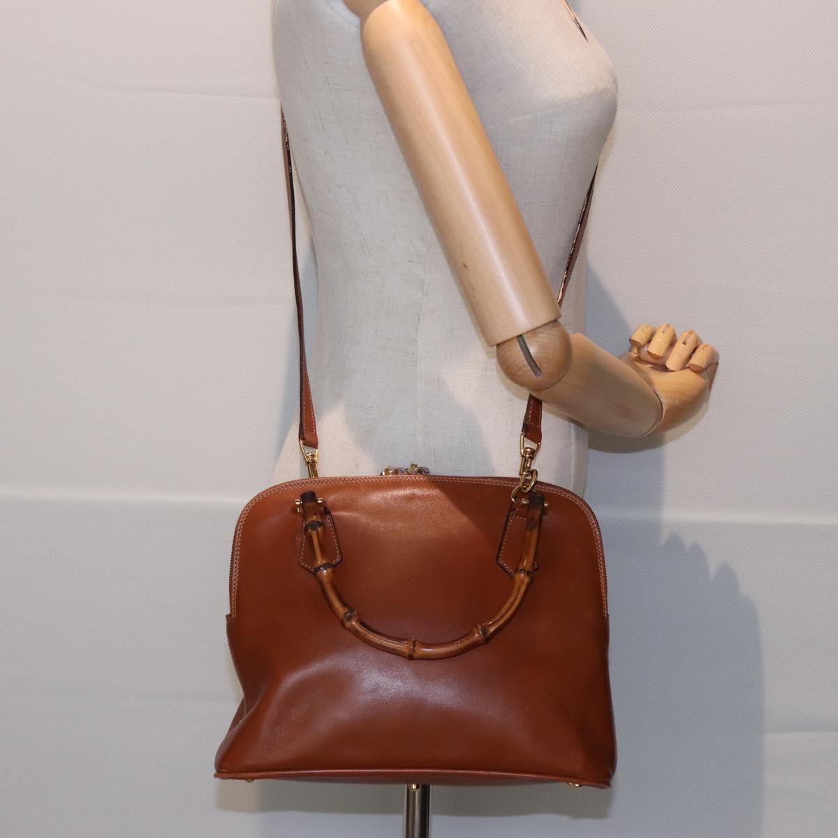 GUCCI Bamboo Hand Bag Leather 2way Brown 79328