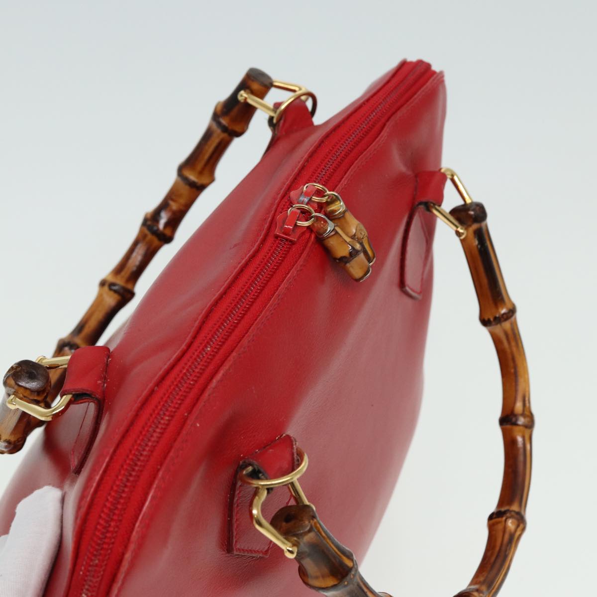 GUCCI Bamboo Hand Bag Leather 2way Red 000 406 0289 79440