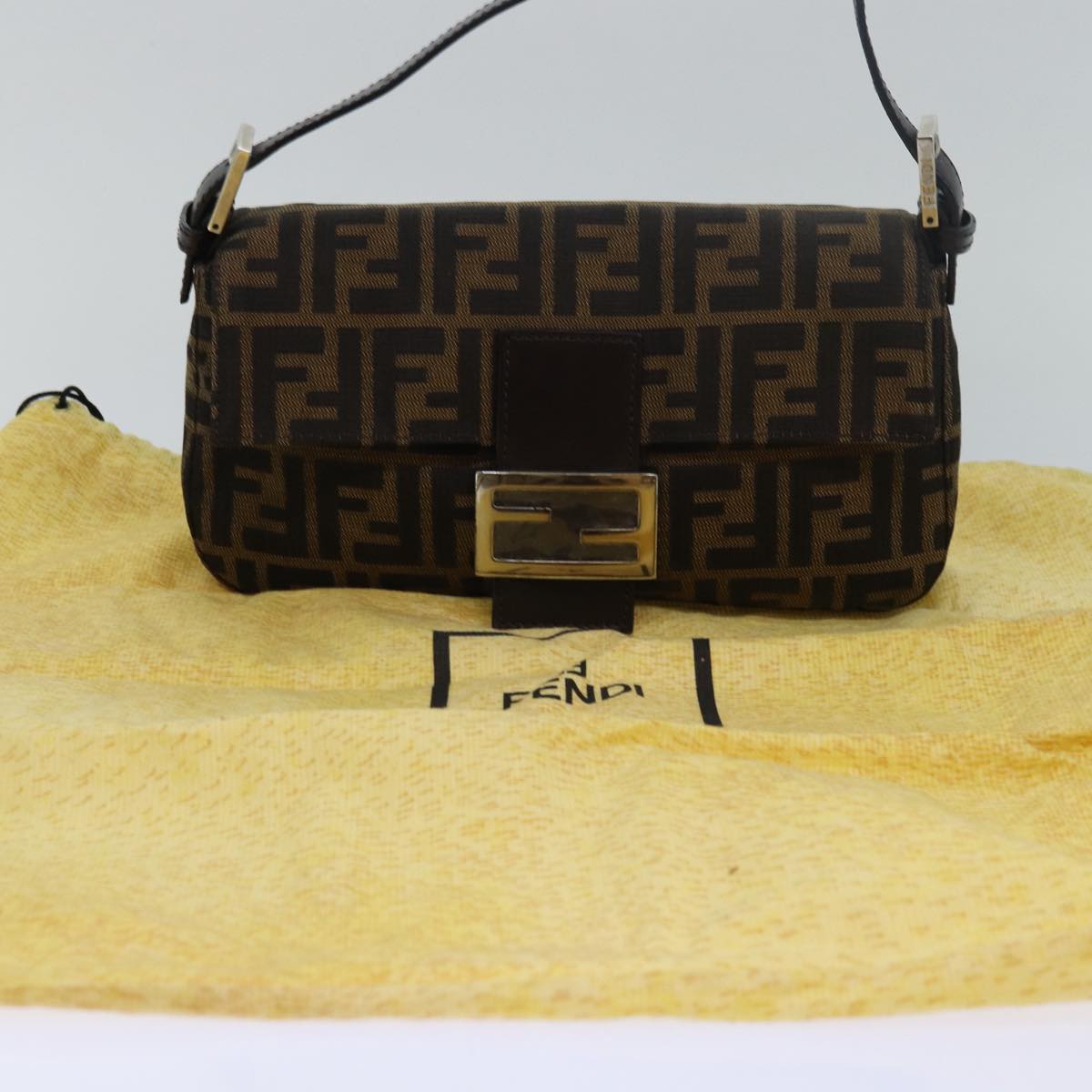 FENDI Zucca Canvas Mamma Baguette Shoulder Bag Brown Black 79451A