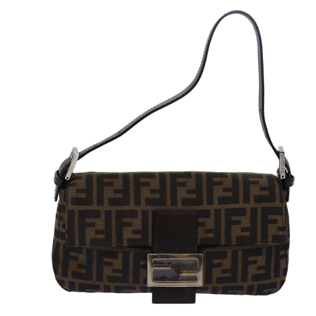 FENDI Zucca Canvas Mamma Baguette Shoulder Bag Brown Black 79451A
