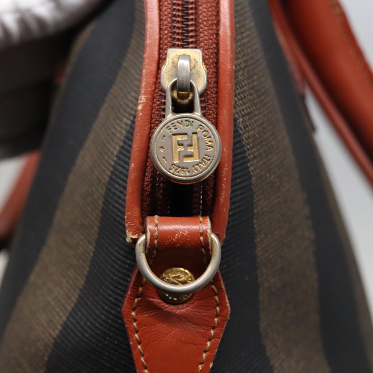 FENDI Pecan Canvas Hand Bag Brown Black 79499
