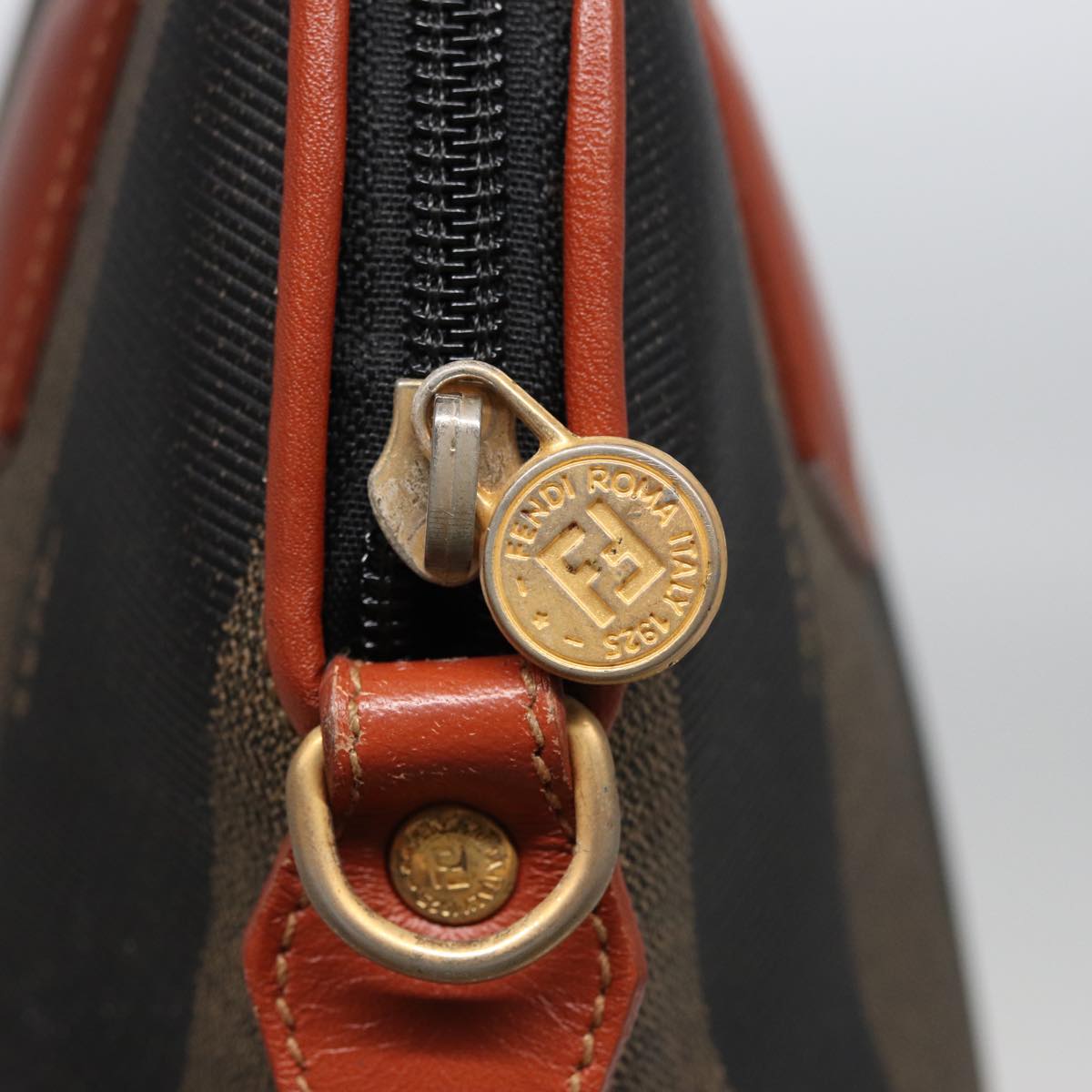 FENDI Pecan Canvas Hand Bag Brown Black 79555