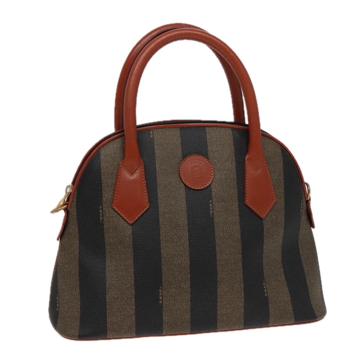 FENDI Pecan Canvas Hand Bag Brown Black 79555