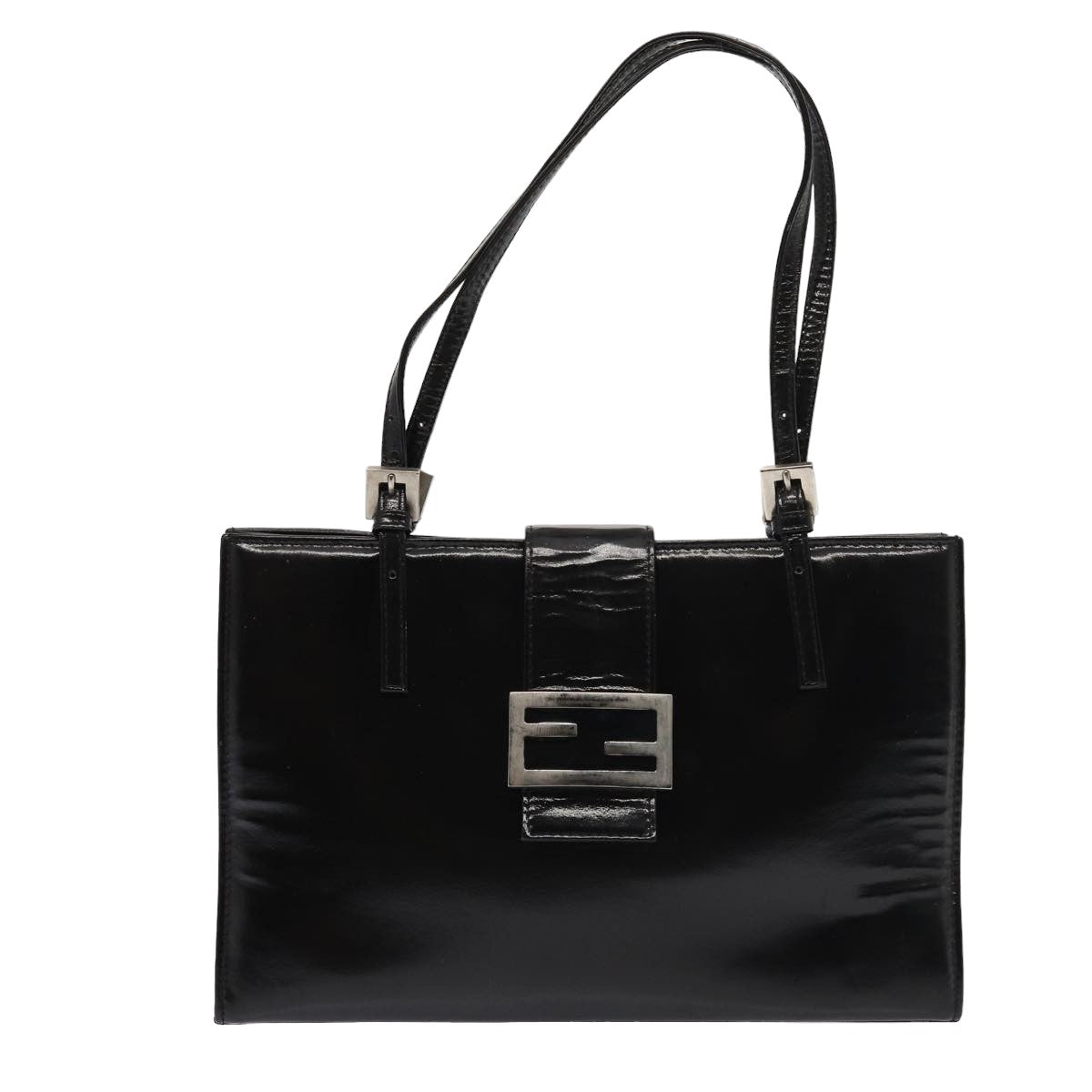 FENDI Hand Bag Enamel Black 79573