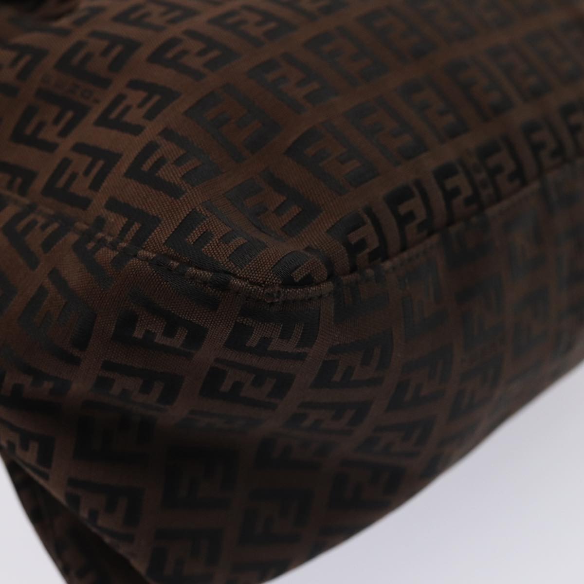 FENDI Zucchino Canvas Mamma Baguette Shoulder Bag Brown 79575
