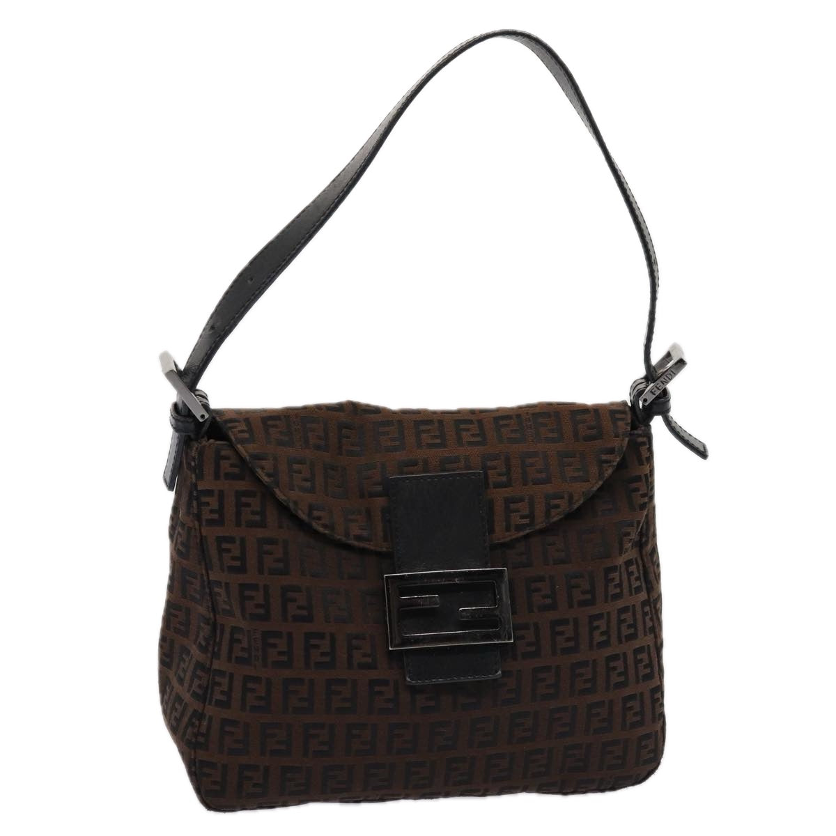 FENDI Zucchino Canvas Mamma Baguette Shoulder Bag Brown 79575