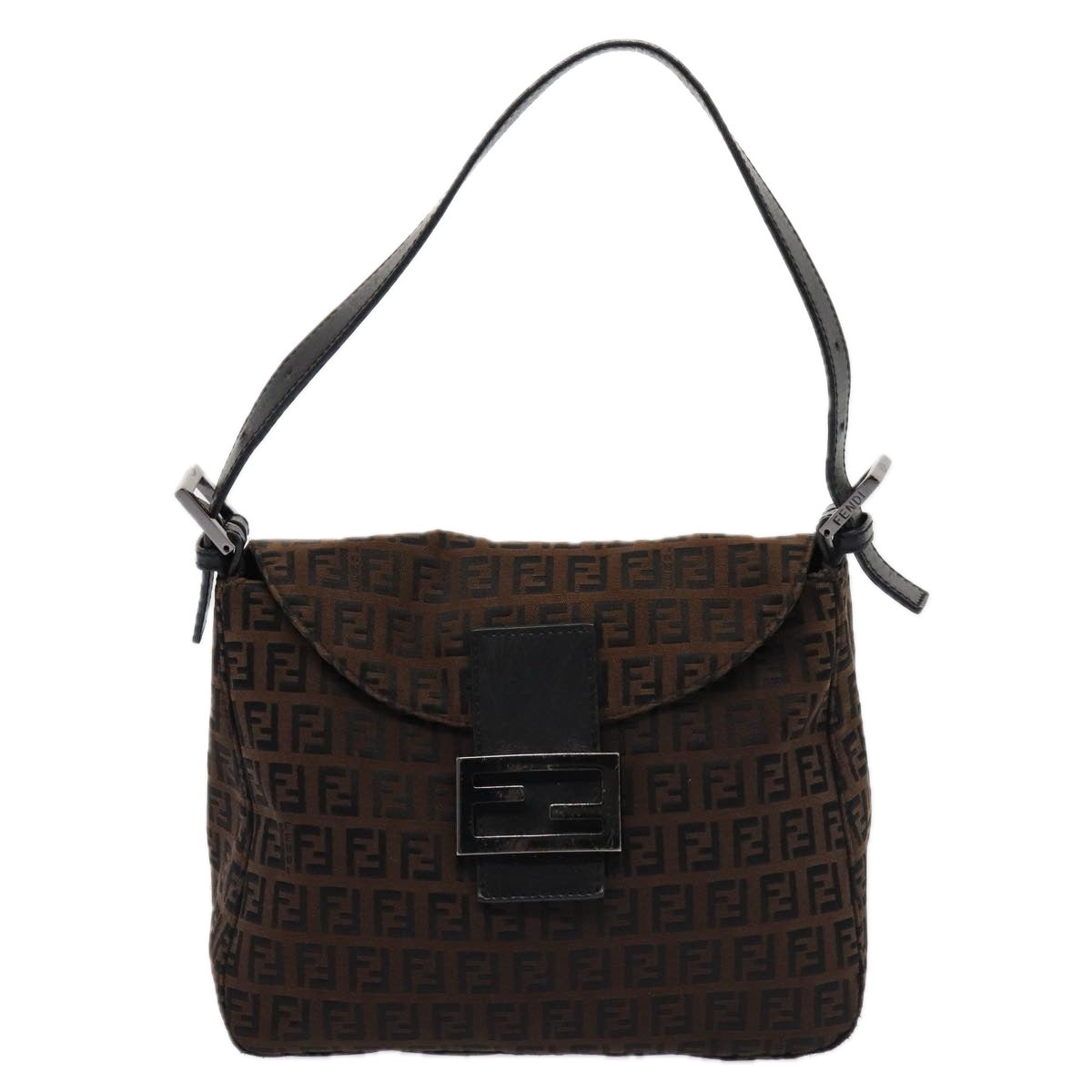 FENDI Zucchino Canvas Mamma Baguette Shoulder Bag Brown 79575