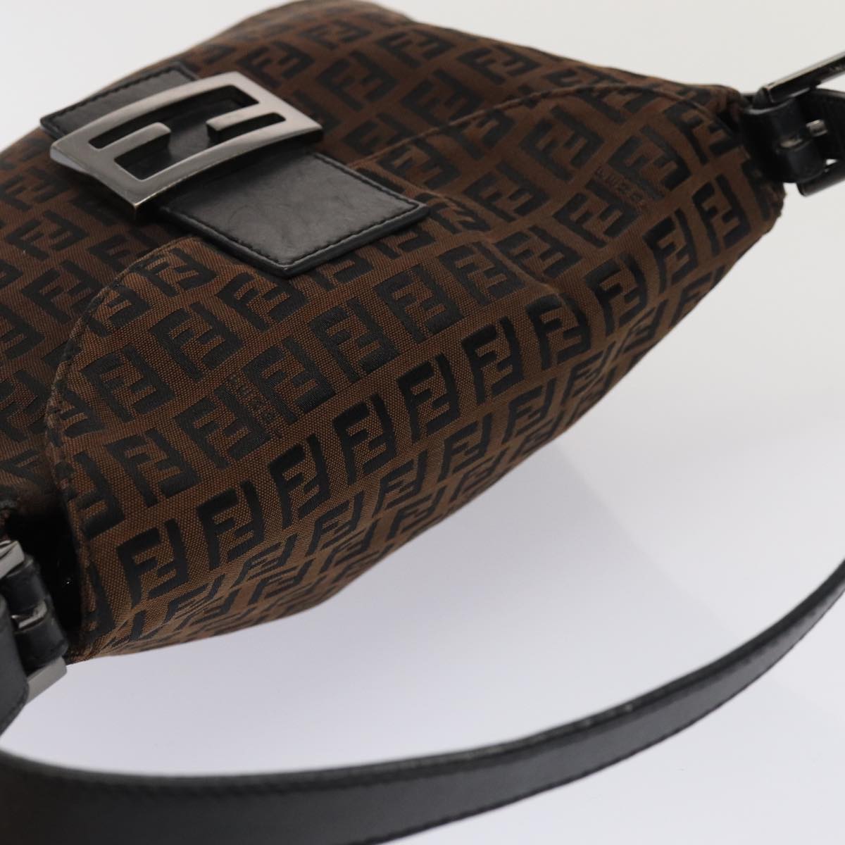 FENDI Zucchino Canvas Mamma Baguette Shoulder Bag Brown 79575