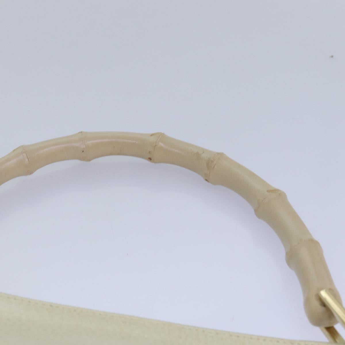 GUCCI Bamboo Hand Bag Leather White 79581
