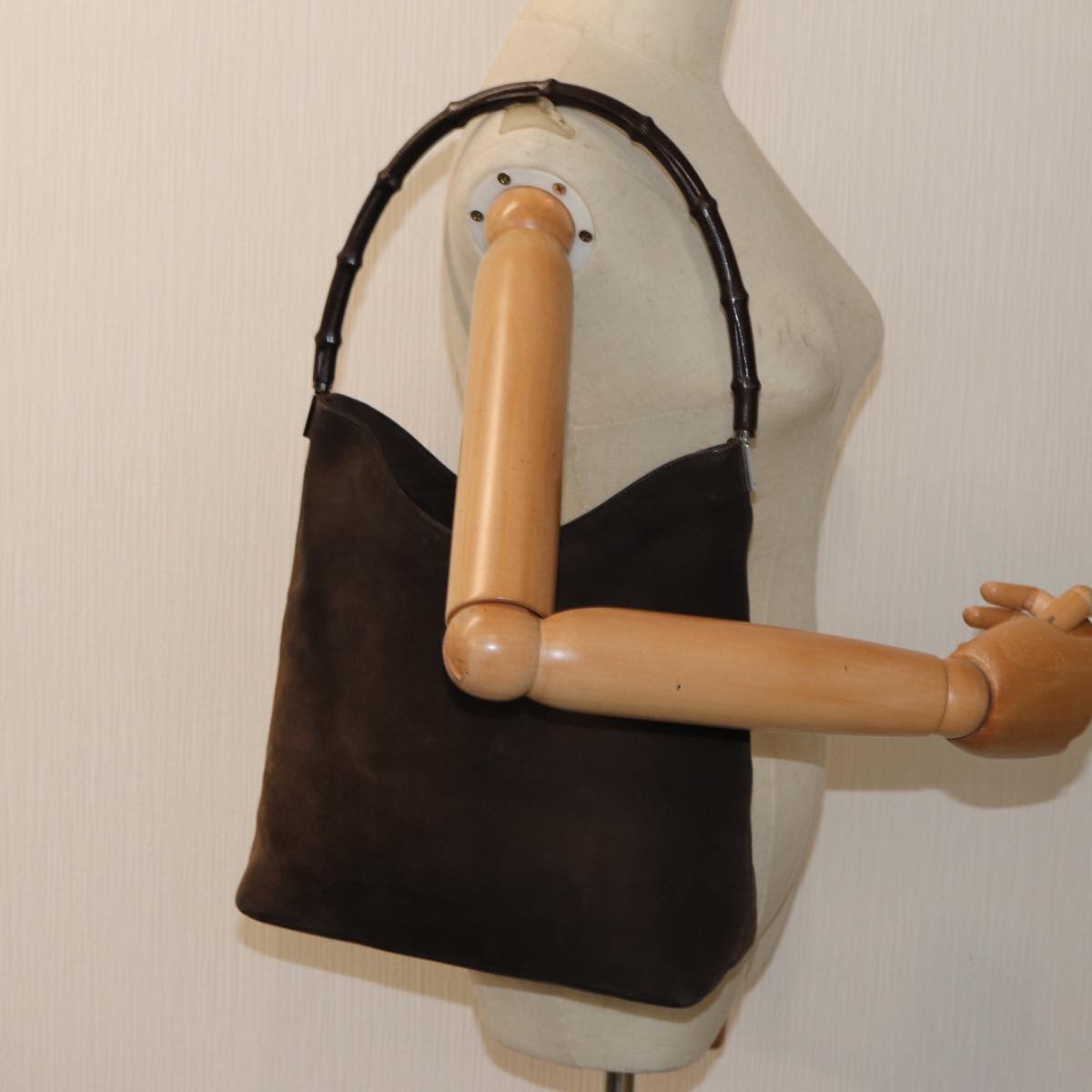 GUCCI Bamboo Shoulder Bag Suede Brown 79618