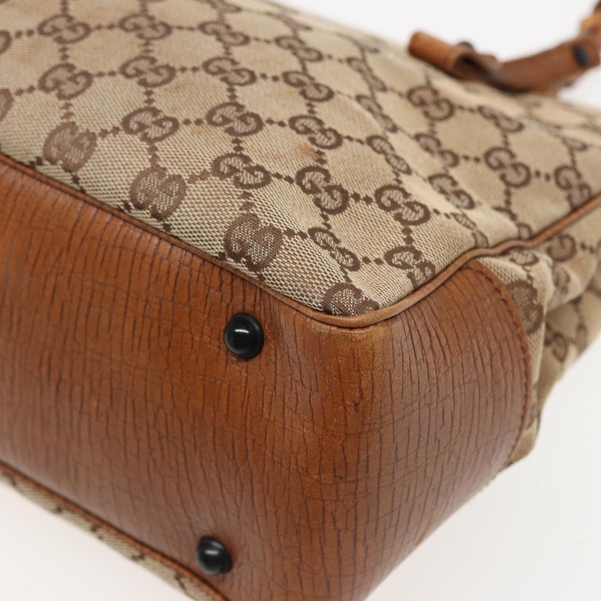 GUCCI GG Canvas Bamboo Hand Bag Beige 112526 79676