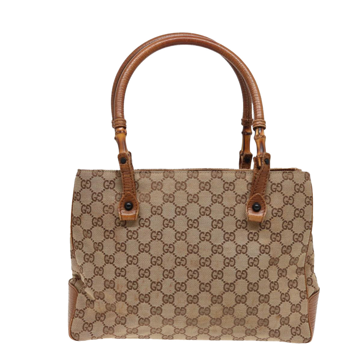 GUCCI GG Canvas Bamboo Hand Bag Beige 112526 79676